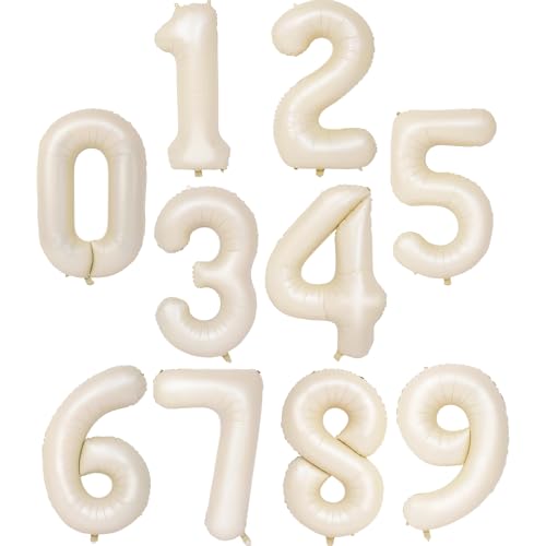 Image of Number Balloons for Birthday Decorations - 40 Inch Large Party Balloons 2, Cream Foil Number Balloons for Boys Girls, Balloons for Party Supplies