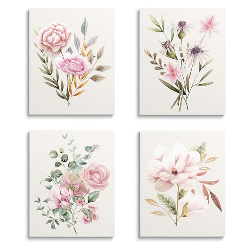 Affiches murales florales aquarelle Lot de 4 posters botaniques vintage salon 20x25 cm