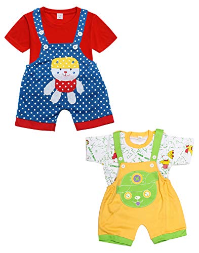 Image of babeezworld dungaree for Boys & Girls casual printed pure cotton-Pack of 2 (9101990001195; Multi Colour)