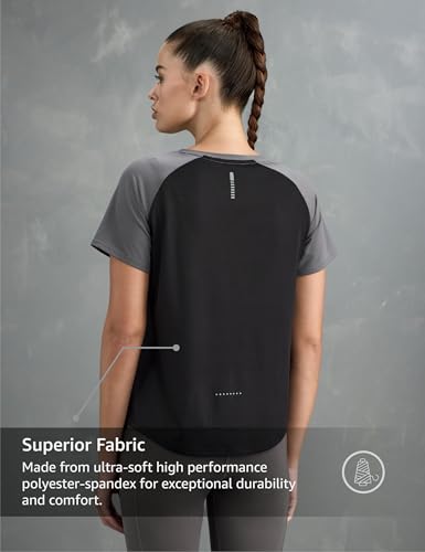 Image of Symbol Premium Women's Solid Regular Fit Sports Stretch T-Shirt | Round Neck | Raglan Sleeve | Moisture-Wicking | Activewear | Running | Gym | Plain (Available in Plus Sizes)