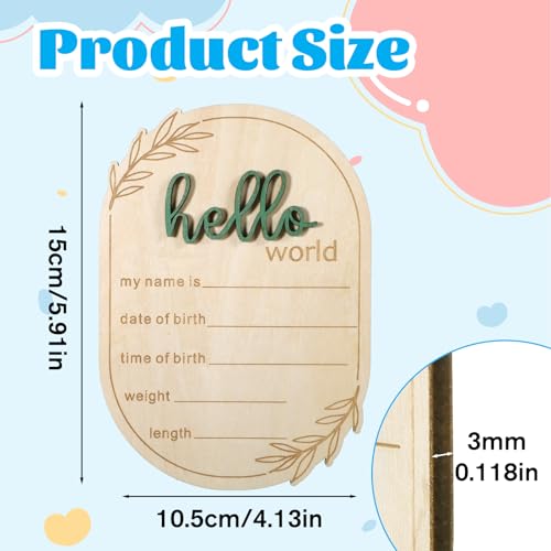 Image of Baby Announcement Sign, 5.9 Inch Wooden Hello World Newborn Signs Birth Baby Name Plaques Birth Announcement Sign for Newborn Boys and Girls Photo Prop Ba-by Shower Hospital Nursery Gift