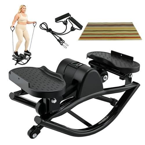 Image of Rock Stepper for Home Workout, Side-to-Side Stepper Machine with Resistance Bands & Digital Display, Low-Impact Lateral Stepper for Full Body Exercise, Compact Quiet Cardio Equipment for Apartment /Gym