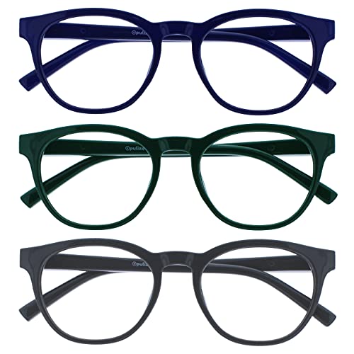 Image of OPULIZE BLU Blue Light Blocking Reading Glasses for Women Men, Cool Round Frame with Anti-Glare Computer and Gaming Eyewear, UV and Eyestrain Protection, Blue Green Grey +3.50 (Pack of 3)