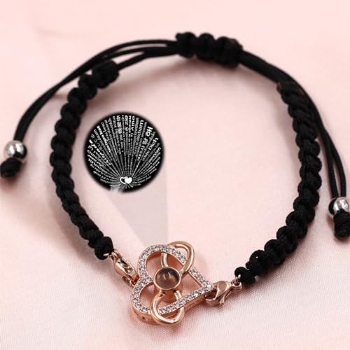 Image of 100 Languages I Love You Bracelet Necklace Heart Projection Bracelets Adjustable Braided Rope Friendship Love Gifts for Mom Best Friends