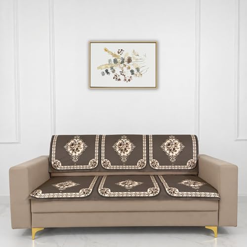 Image of Homerz Premium Waterproof Jasmine Joe Sofa Seat Cover - Floral Printed Sofa Protector | Non-Slip, Washable & Durable Sofa Protector (Coffee, 7 (3+2+2) Seater with Back)