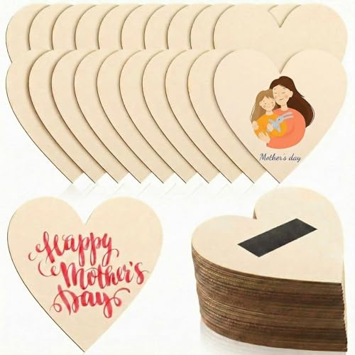 Qunclay 40 Pcs Natural Wooden Hearts Ornaments with Magnets for