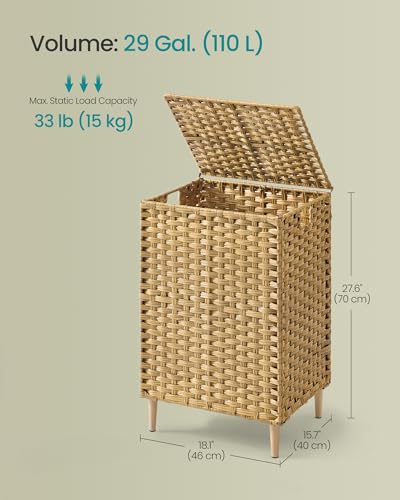 SONGMICS-2-Section-Laundry-Hamper-with-Lid-29-Gal-110L-PE-Rattan-Laundry-Basket-with-Removable-Washable-Liners-for-Bedroom-Living-Room-Goose-Yellow-ULCB222YE01
