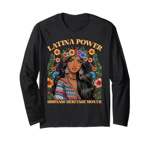 Latina Power Mes de la Herencia Hispana Mujeres Niñas Flores Manga Larga