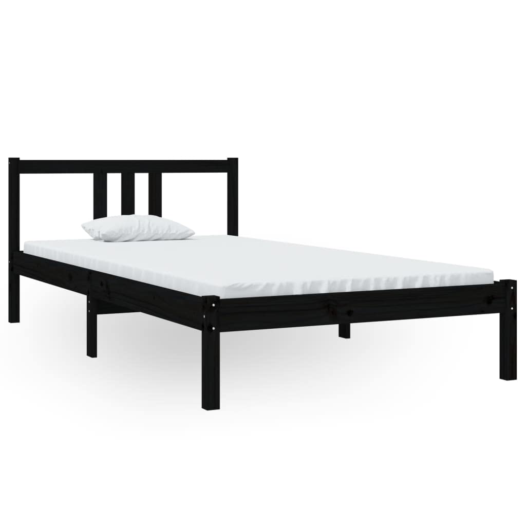 lite drewno sosnowe nowoczesny wystrój sypialni klasyczny czarny 100x200 cm | Rama łóżka 100x200 cm lite drewno sosnowe czarna z zagłówkiem do sypialni