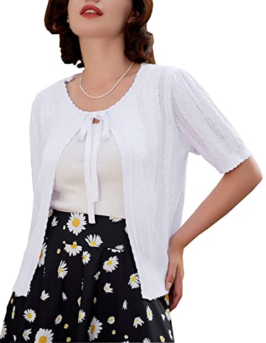 Women's White Short Sleeve Summer Cardigan Sweater Lightweight White Bolero Shrugs For Women White, Small #TOP19