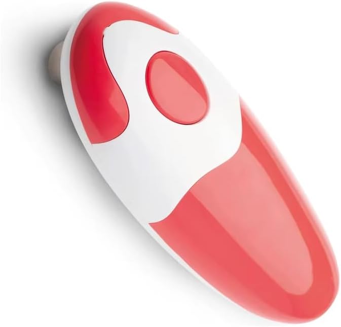 Generic Electric Can Opener, Automatic Hands-Free, Red, Plastic, Compact, Battery Operated, Smooth Edge Cutting, One-Touch Operation, for Seniors with Arthritis, 6 x 4 x 3.5 Inches