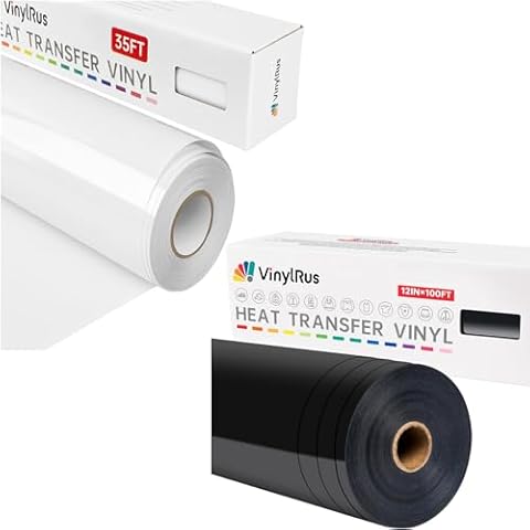 VinylRus Heat Transfer Vinyl-12” x 35ft White and 12” x 100ft Black Cover