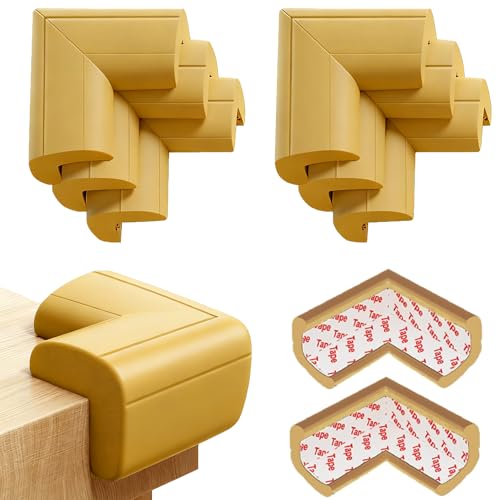 Image of 8 Pack Large Table Corner Protector for Kids, Baby Proofing Soft Rubber Foam Cushion Corner Covers, Heavy-Duty Corner Bumper Guards for Furniture Stair Cabinet Fireplace - Pre-Taped, Light Brown