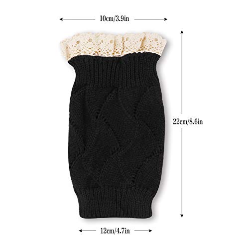 PHOGARY 3 Pairs Winter Warm Boot Cuffs for Women, Short Leg Warmers Crochet Knitted Boot Socks with Lace Trim for Gilrs Boot Topper Socks Leg Cuffs Boot Warmers Gift3