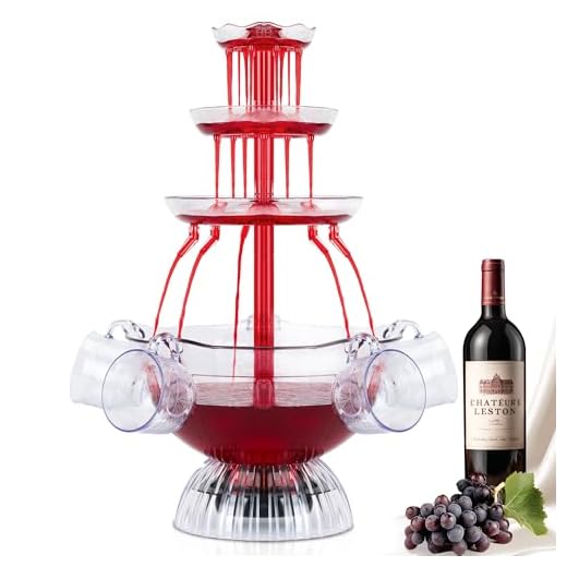 Drepint 3-stufiger Partybrunnen, 4L Trinkbrunnen mit LED Beleuchteter, Saft Und Weinbrunnen mit 5 Bechern, Klarer Getränkebrunnen Springbrunnen für Trinkspiele/Bar/Geburtstagsfeiern/Home Party