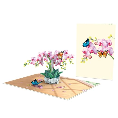 papercrush® Carte pop-up orchidées avec papillon - Carte de vœux 3D élégante avec fleurs et papillon pour femmes (mère, mamie, tante) pour anniversaire de mariage, d'anniversaire ou remerciement – vue 3