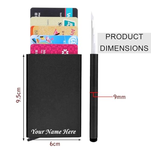 Image of FELSTAR Customized /Personalized Name Engraved Card Holder RFID Blocking Aluminum Pop Up Smart 6-7 Credit /Debit ATM Wallet for Men's and Women's Corporate Gift for Employees (Customised)