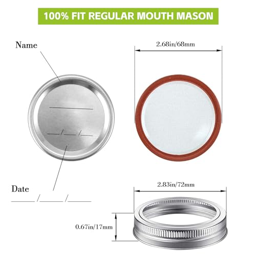 48PCS Canning Lids and Rings Regular Mouth, Food Grade Material, 100% Fit & Airtight for Regular Mouth Mason Jars