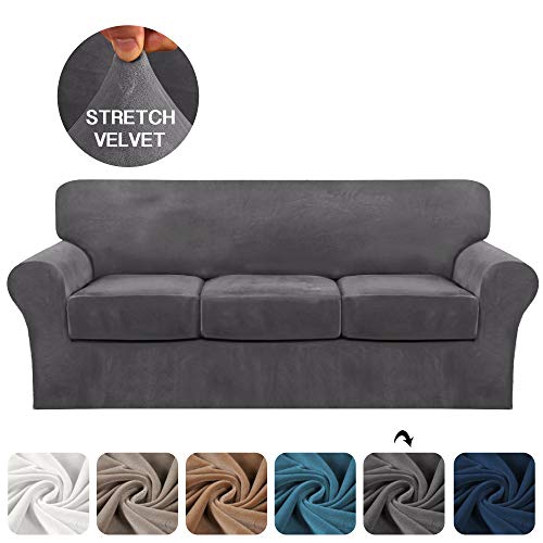 FantasDecor 4 Piece Sofa Cover Stretch Luxury Thick Velvet Sofa Slipcover with 3