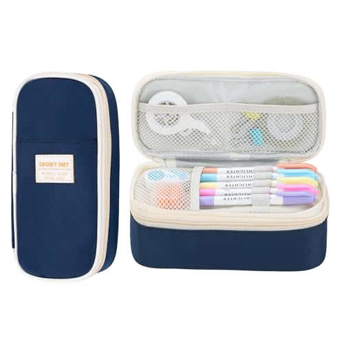 Image of Large Pencil Case for Boys Teens Kids School Zipper Pencil Pouch Blue