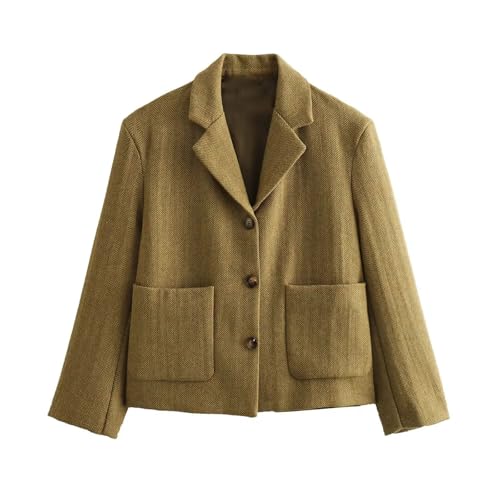 Women's Single Breasted Pocket Decorated Loose Blazer Lapel Long Sleeve Casual Jacket