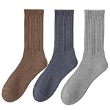 [AQshop] 【靴が履ける足裏だけ厚手の靴下】 メンズ 靴下 厚手 底厚 差し色 リブソックス 綿 パイル クルー丈 3足セット (A)