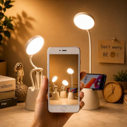 Image of BKK Rechargeable LED Study Table Lamp with Touch Sensor, 3 Color Modes & Stepless Dimming, Portable USB Desk Light for Study, Reading & Bedside (Goosneck 45x11x10cm)