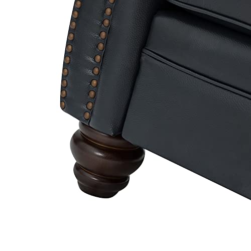 Hulala Home 81'' Upholstered Leather Sofa With Nailhead Trim And Rolled Armrests, Mid-Century Modern Living Room 3-Seater Couch, Navy Couch With Removable Cushion For Bedroom Apartment #TOP7