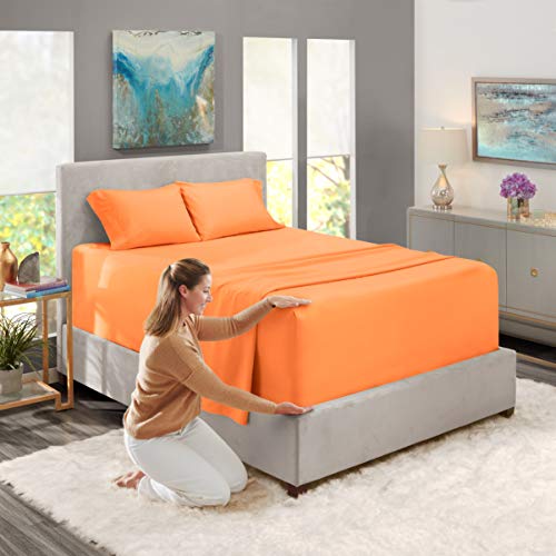 Image of Nestl King Bed Sheet Set - Light Orange - 4-Piece Extra Deep Pocket | Instantly Soft, Night-One Ready (No Wash Required). Fits Extra Deep Pockets up to 24 Inches, 360-Degree Elastic Grip