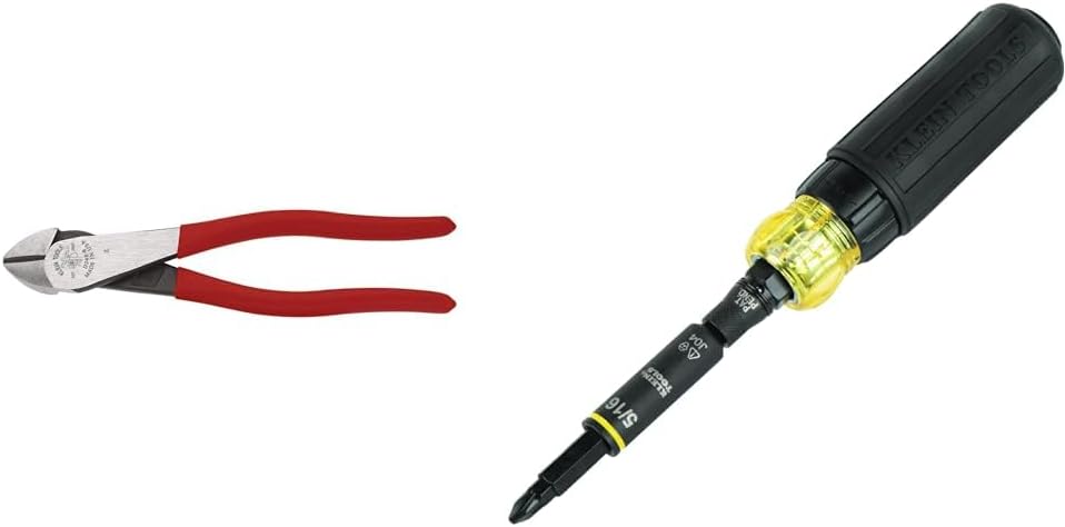 Klein Tools 8-Inch Diagonal Cutting Pliers & 11-in-1 Ratcheting Impact Rated Screwdriver/Nut Driver Bundle