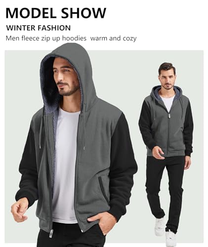 Image of GEEK LIGHTING Men's Fleece-Lined Zip Up Hoodie, Thick Hooded Jacket Winter Warm Athletic Sweatshirt
