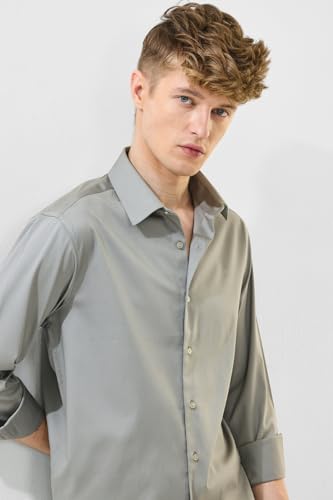 Image of SNITCH Men Formal Shirt | Slim Fit Full Sleeve Classic Collar Solid Pattern | Premium Cotton Blend & Breathable Fabric for Office