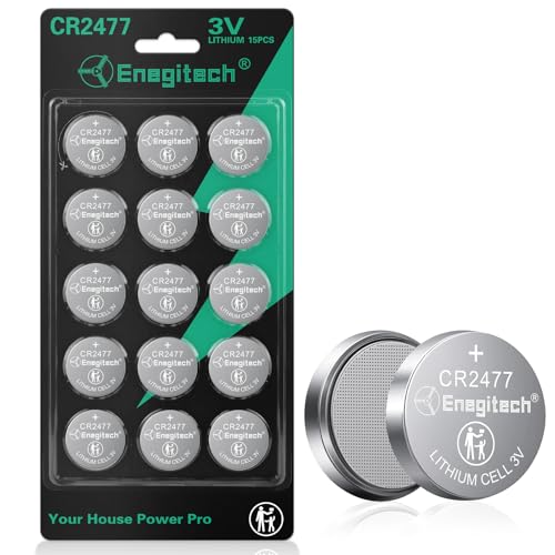 Enegitech CR2477 Lithium-Knopfzelle 3V Hochkapazitäre Energiequelle für Uhren Reiskochern & Angelrollen (15er-Pack)