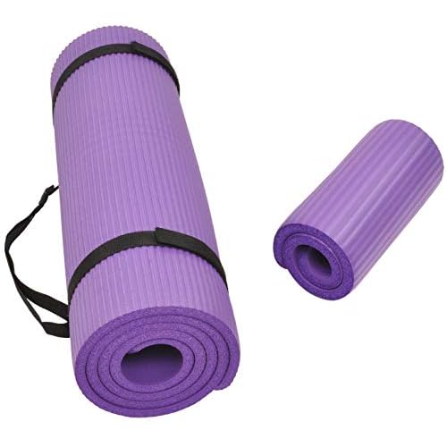 All Purpose 1/2-Inch Extra Thick High Density Anti-Tear Exercise Yoga Mat and Knee Pad with Carrying Strap and Optional Yoga Blocks, Multiple