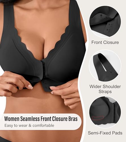 Image of Front Closure Bras for Women Seamless Wireless Push Up Bra No Underwire Full Coverage Comfort Bras Mastectomy Bralettes