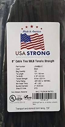 Cable Ties. Standard Duty 7.6 Inch Premium Nylon Wire Management Zip-Ties. 50 LB Tensile Strength USA Strong Cable Ties (100 Pack, UV Black)