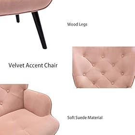 Dolonm Velvet Accent Chair Modern Tufted Button Wingback Vanity Chair with Arms Upholstered Tall Back Desk Chair with… 41q3UvuY0aL. SS280