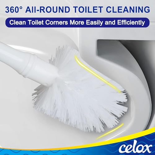 Image of CELOX Toilet Bowl Brush and Holder, Bathroom Cleaning Kit, 2 Set, White