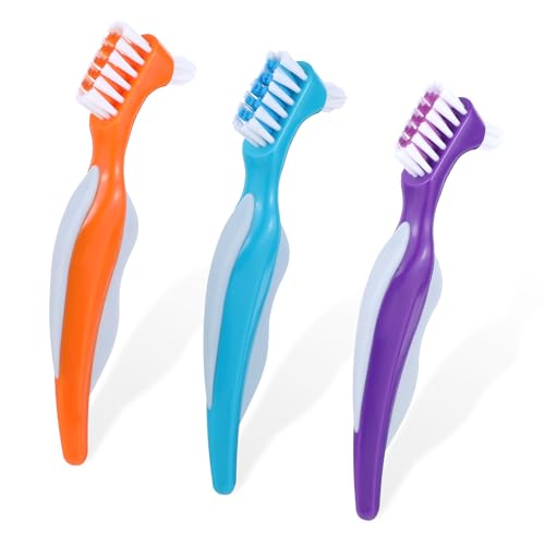 JIYIN 3 cepillos de prótesis, dentaduras de doble cara cepillos de dientes para prótesis cepillos de dientes cepillo de limpieza para limpieza de dientes falsos