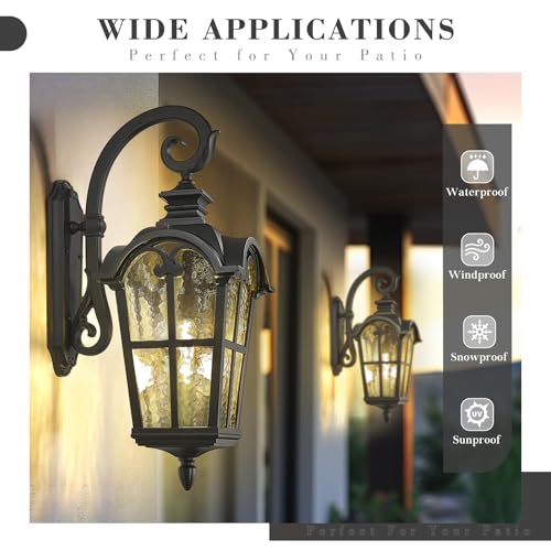 Emliviar-287-Inch-Farmhouse-Wall-Light-Large-Exterior-Wall-Sconce-for-Porch-Patio-Water-Grain-Glass-in-Black-Finish-WE215BL-BK Emliviar 287 Inch Farmhouse Wall Light Large Exterior Wall Sconce for Porch Patio Water Grain Glass in Black Finish WE215BL BK