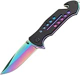 TAC Force TF-509 Spring Assist Folding Knife, Rainbow Blade, Black Handle, 4.5-Inch Closed