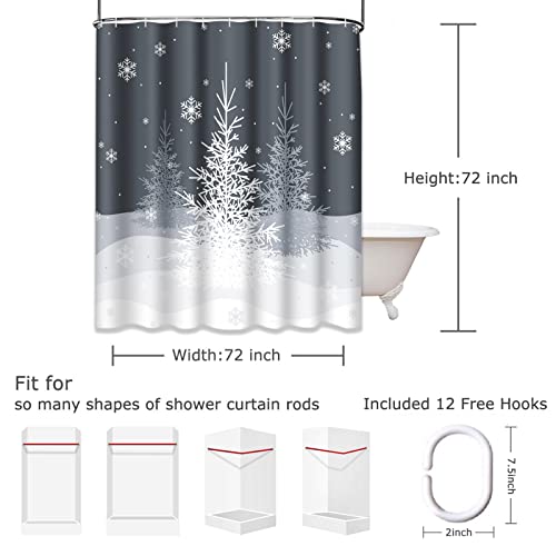 Emvency Decorative Shower Curtain Gray Winter Christmas Trees On Grey White Snowflake 72"X72" Waterproof Bathroom Shower Curtain Set With Hooks #TOP3