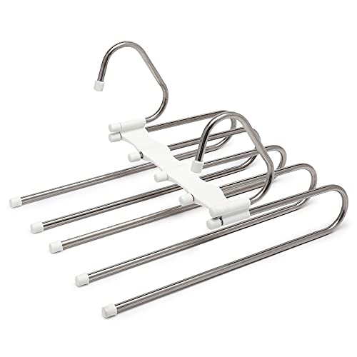 2 Cabides de Calças Multifuncional 5 Divisórias Branco Inox