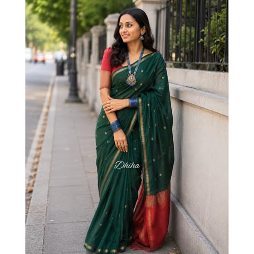 Image of Original Maheswari Cotton Silk Saree for Women | Kanjivaram Pure Silk Cotton Sari with Blouse | Zari Work | Tassels | Handloom Weave