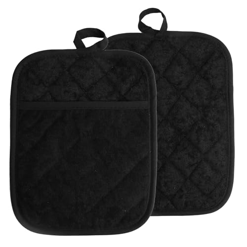Annlpoy 2 pièces Gant maniques Cuisine Four Gants de Four résistants à la Chaleur Noir Gants de Four antidérapants, Gants de Cuisine pour la Cuisine, la Cuisson, Le Barbecue, Taille 18 x 23 cm