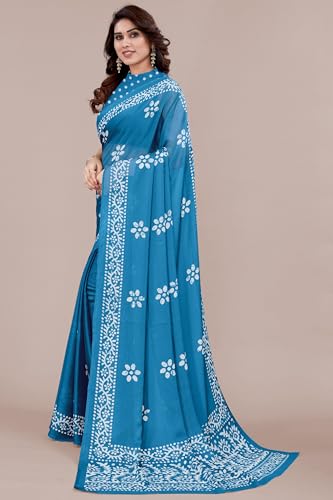 Image of MIRCHI FASHION Saree for Woman Chiffon Batik Printed | Lightweight Daily Wear Women's Office Sari with Blouse Piece (Available in 40 Colours)