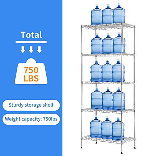 Image of BestOffice | 5-Tier Wire Storage Shelves | 14x24x60 | Chrome | Heavy-Duty Metal Shelf, Holds Upto 750 lbs | No-Tool Assembly | Ideal for Home & Garage Shelving