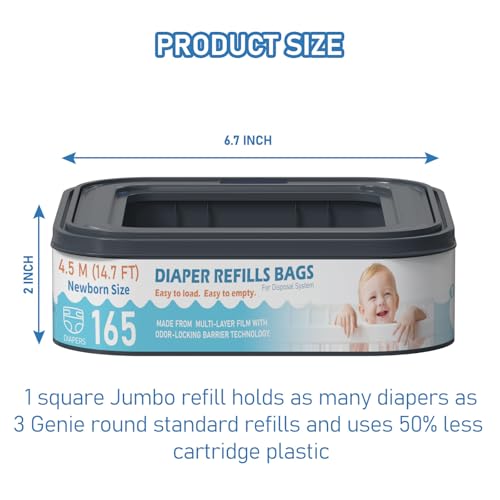 Image of Square Starter Refills Disposal Bags Refill Compatible with Diaper Genie Classic, Compact and Select Pails, Hold Up to 165 Newborn-Sized Diapers Per Refill, 6 Pack