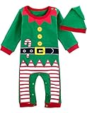 MOMBEBE COSLAND Mono Bebé Niño Manga Larga Disfraz Elfo de Navidad Gorro (Duende de Navidad, 6-9 meses)