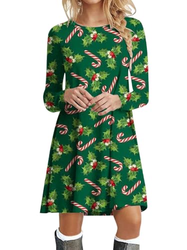 ORANDESIGNE Festliches Kleid Damen Weihnachten Midikleid Herbst Bunt Langarm A Linien Abendkleid Kurz Elegant Weihnachtskleid Curvy Mode Partykleid...